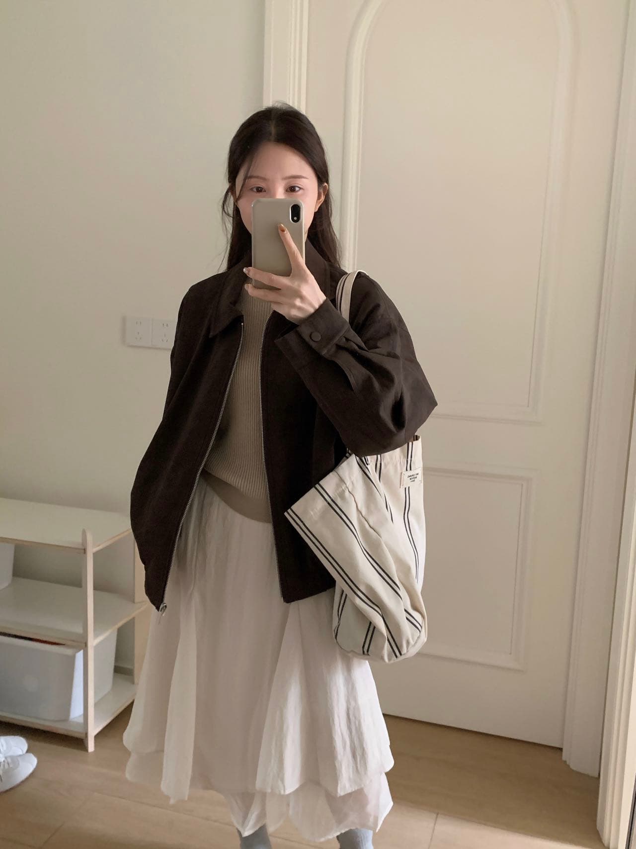 실사 26 가을 켜기 새로운 한 부서 익스트림 제인 폴로 칼라 루즈핏 단색 재킷 상세 이미지 11