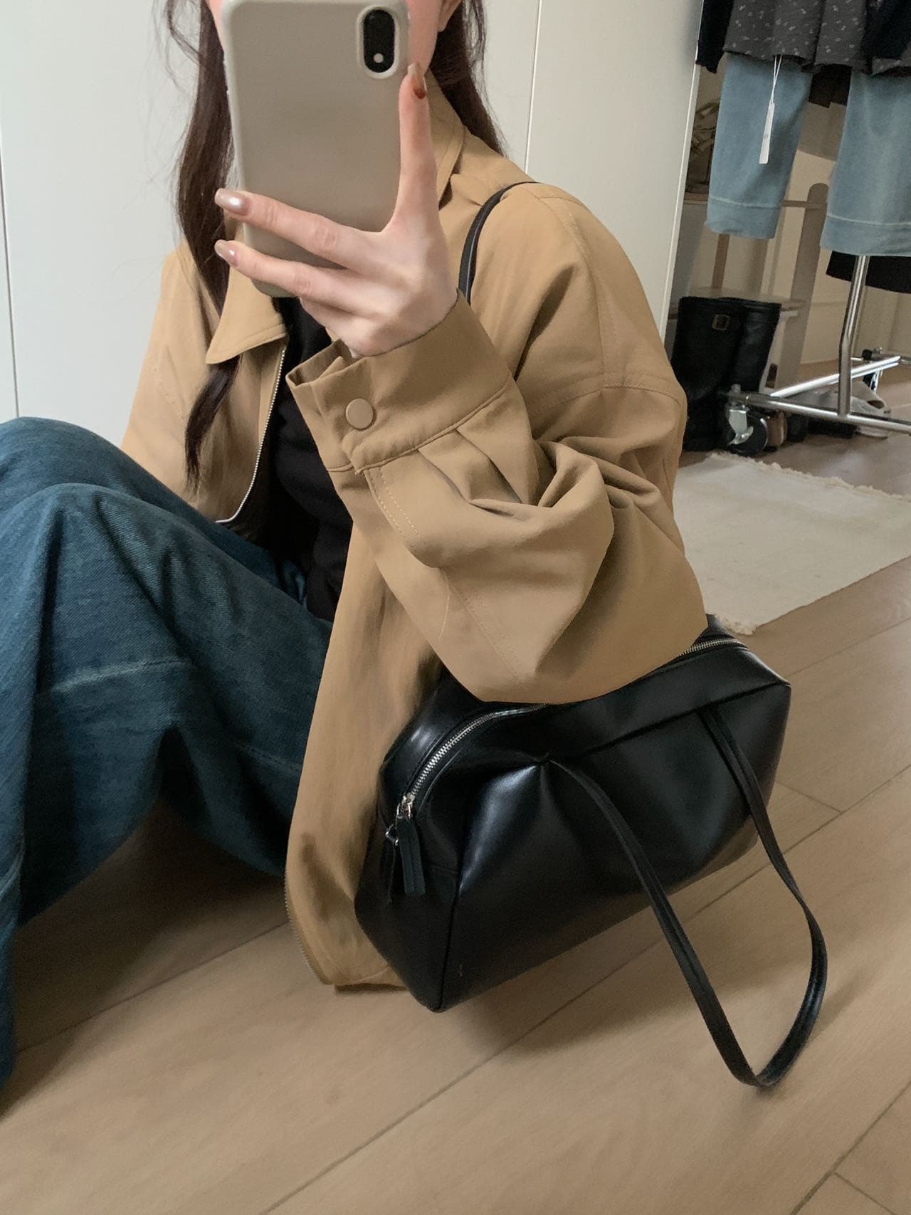 실사 26 가을 켜기 새로운 한 부서 익스트림 제인 폴로 칼라 루즈핏 단색 재킷 상세 이미지 12