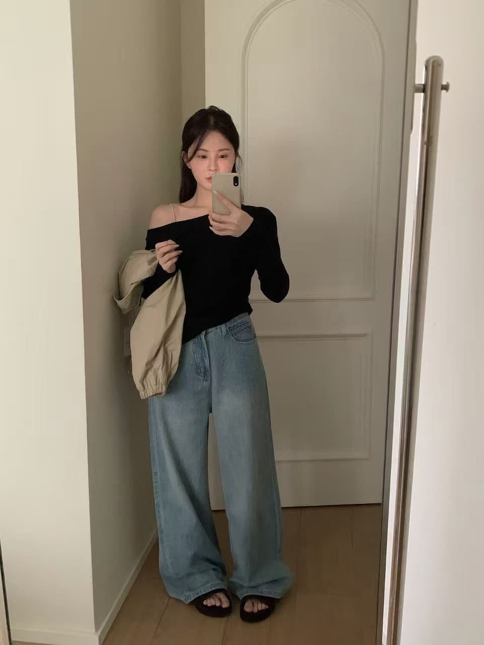 실사 26 가을 켜기 새로운 한 세대 미니멀리즘 레트로 디자인 섹션 루즈핏 캐주얼 다용도 넓은 다리 청바지 상세 이미지 4