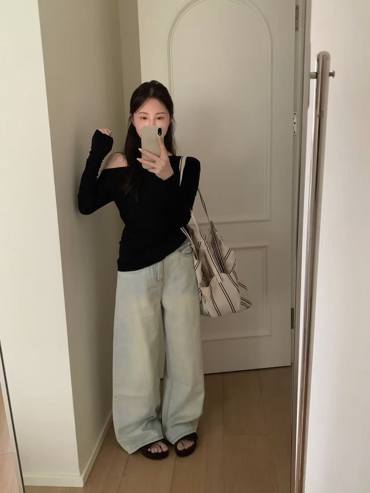 실사 26 가을 켜기 새로운 한 세대 미니멀리즘 레트로 디자인 섹션 루즈핏 캐주얼 다용도 넓은 다리 청바지 상세 이미지 10