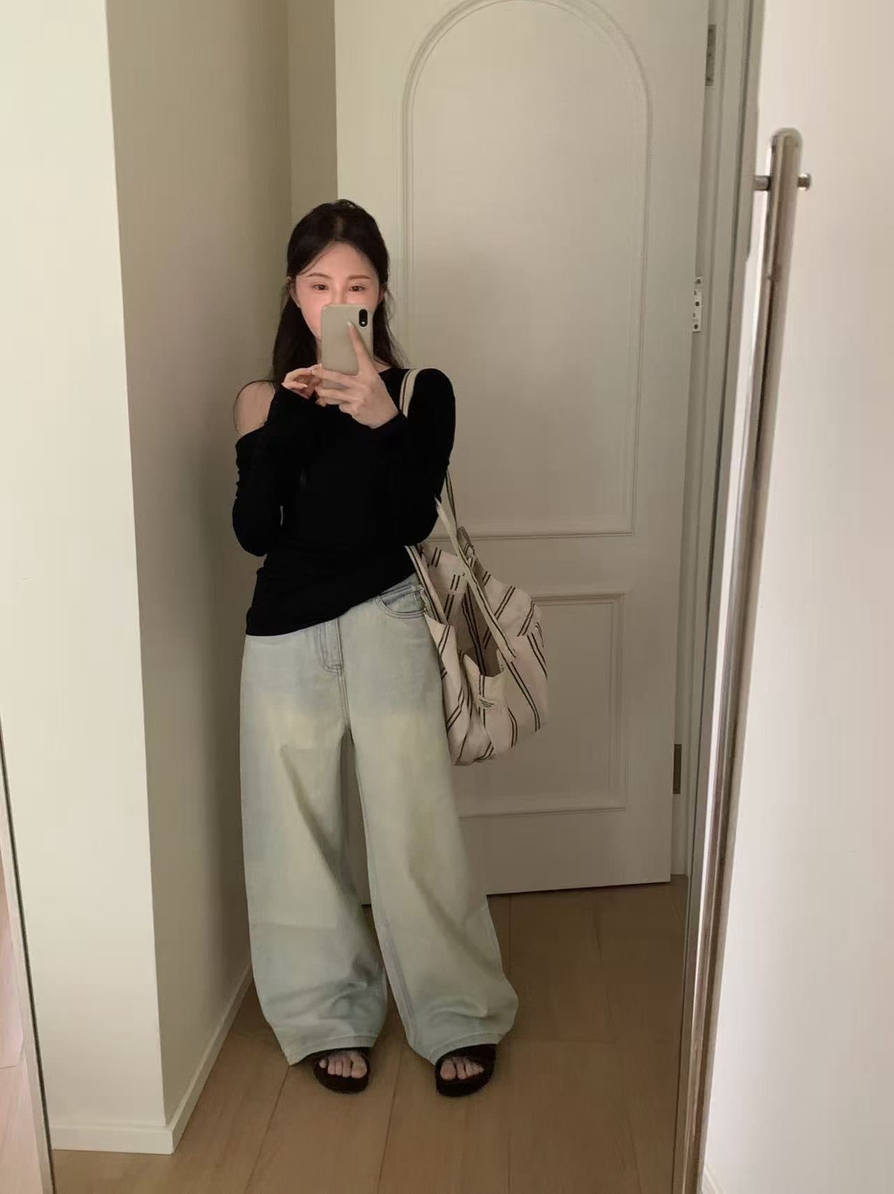실사 26 가을 켜기 새로운 한 세대 미니멀리즘 레트로 디자인 섹션 루즈핏 캐주얼 다용도 넓은 다리 청바지 상세 이미지 14