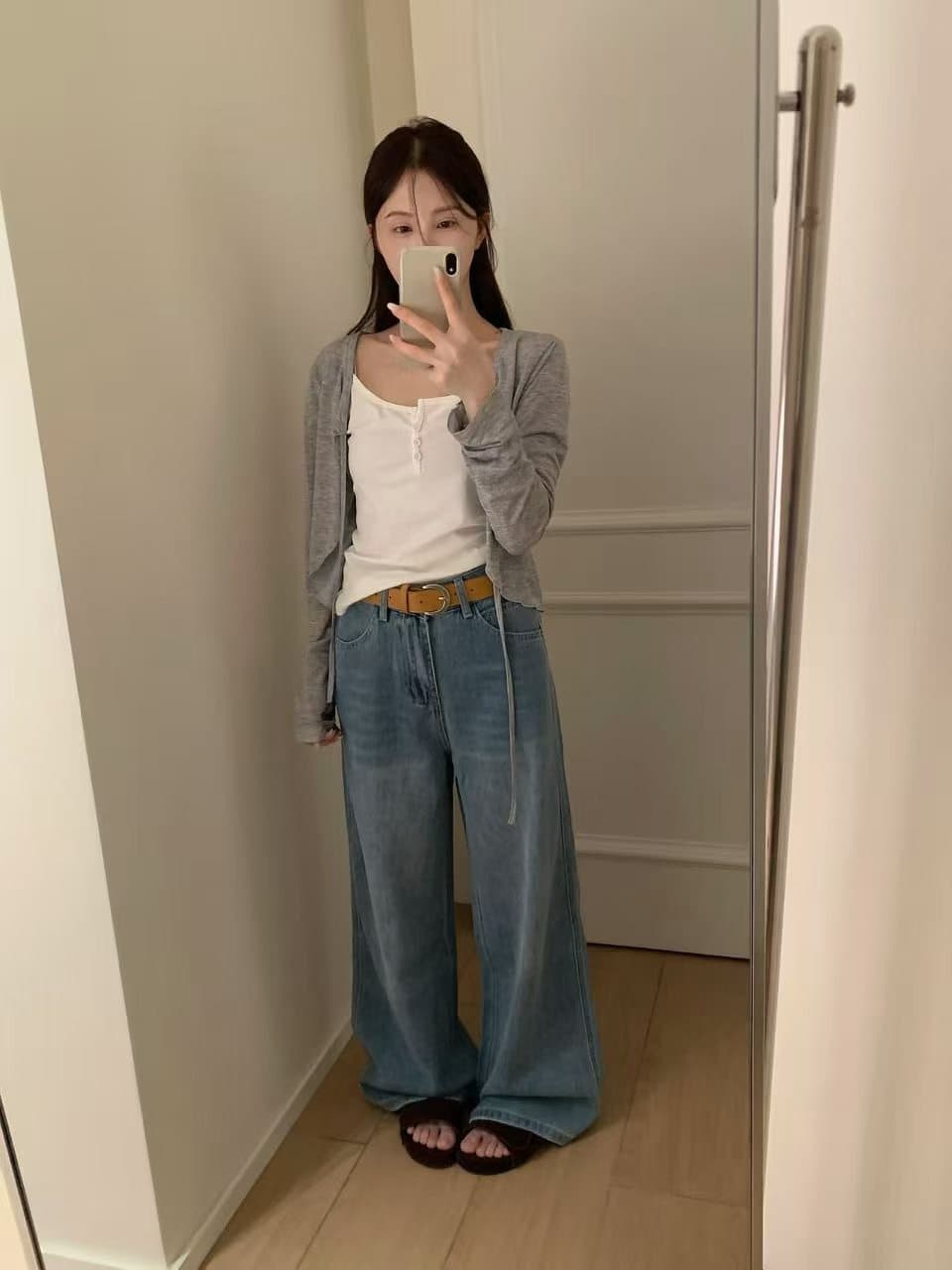 실사 26 가을 켜기 새로운 한 세대 미니멀리즘 레트로 디자인 섹션 다용도 넓은 다리 청바지 벨트 포함 상세 이미지 4