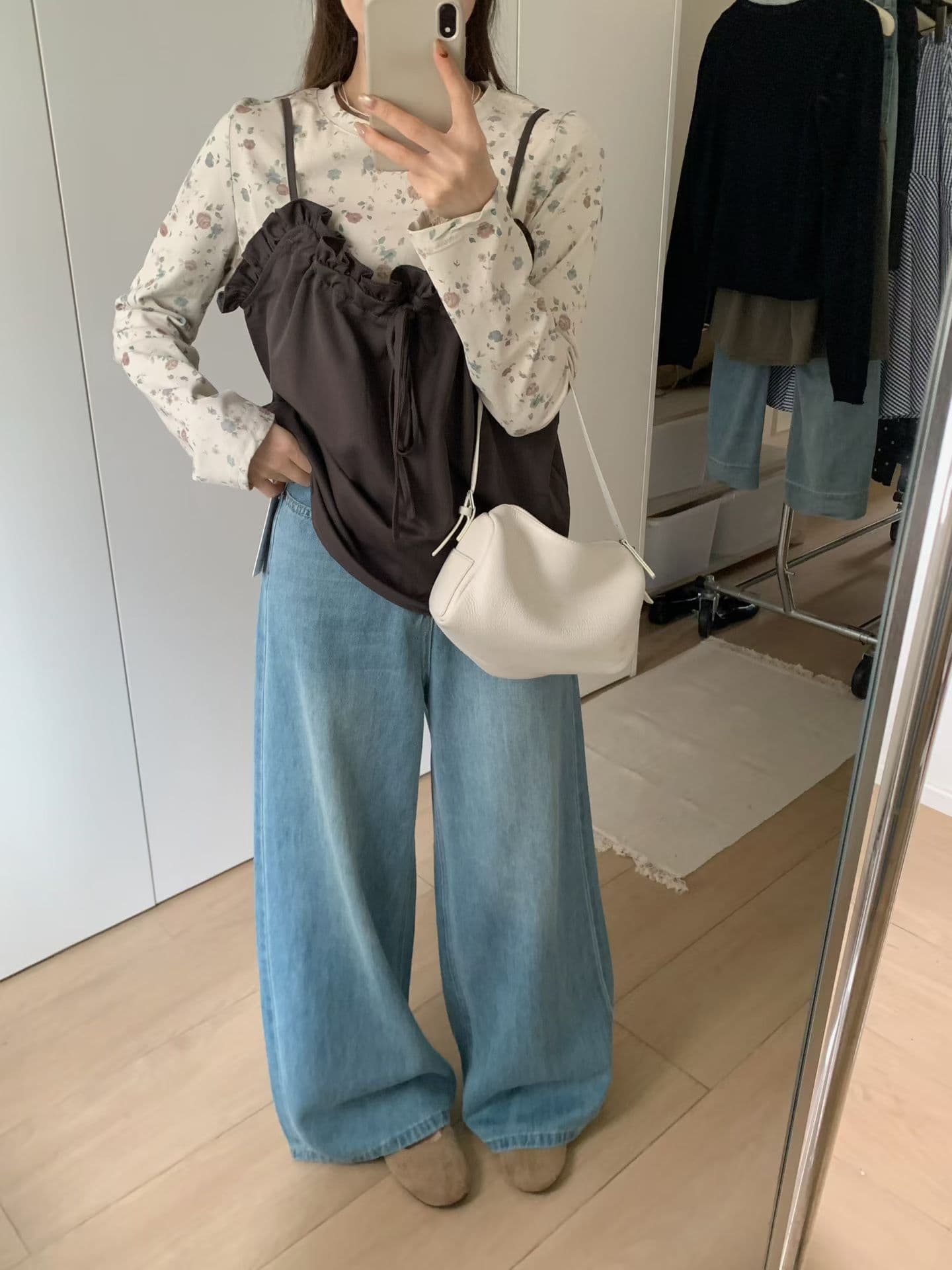 실사 26 가을 켜기 새로운 한 세대 미니멀리즘 레트로 디자인 섹션 루즈핏 캐주얼 다용도 와이드 레그 팬츠 청바지 상세 이미지 7