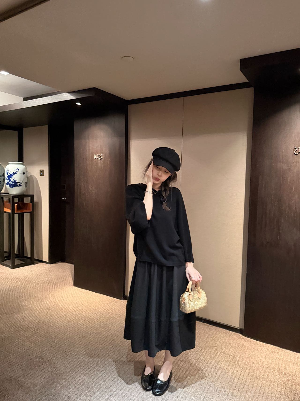 가을 켜기 새로운 한 부서 후드 티 스웨터 핏 스타일 루즈핏 표지 배 니트 스웨터 상세 이미지 4