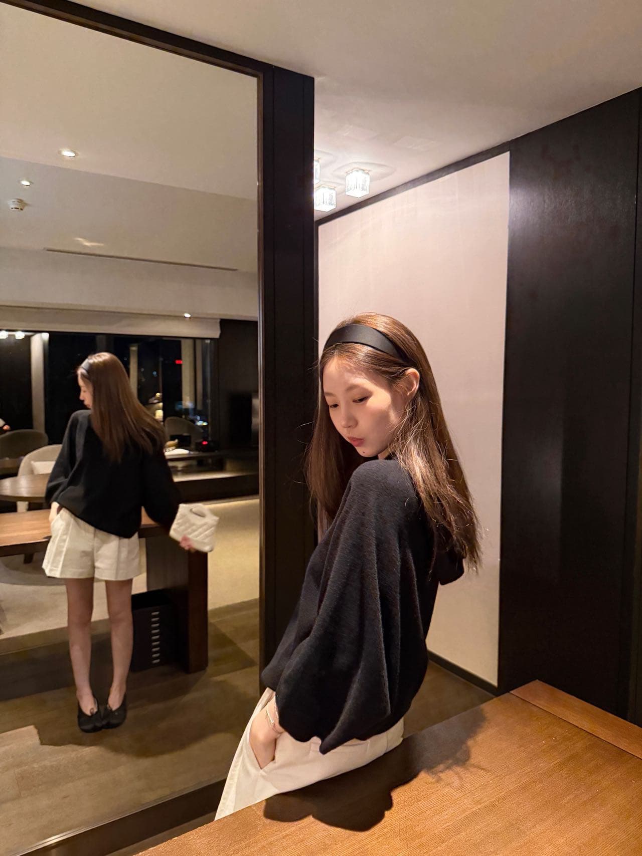 가을 켜기 새로운 한 부서 후드 티 스웨터 핏 스타일 루즈핏 표지 배 니트 스웨터 상세 이미지 5