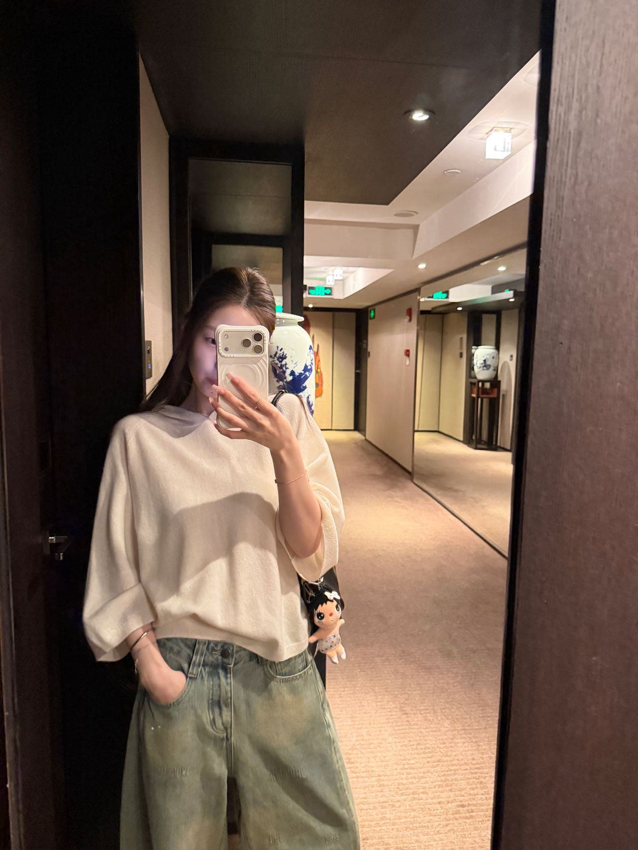 가을 켜기 새로운 한 부서 후드 티 스웨터 핏 스타일 루즈핏 표지 배 니트 스웨터 상세 이미지 12