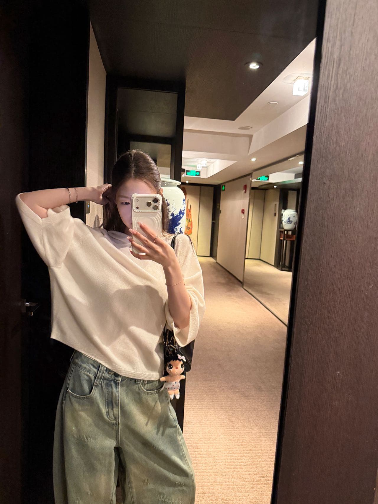 가을 켜기 새로운 한 부서 후드 티 스웨터 핏 스타일 루즈핏 표지 배 니트 스웨터 상세 이미지 13