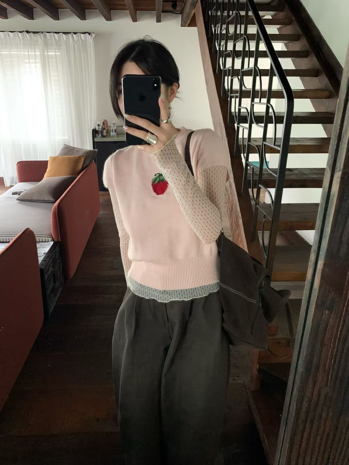 실사 26 가을 켜기 새로운 한 부서 느긋한 바람 라운드 넥 스택 착용 보온 스웨터 상세 이미지 6
