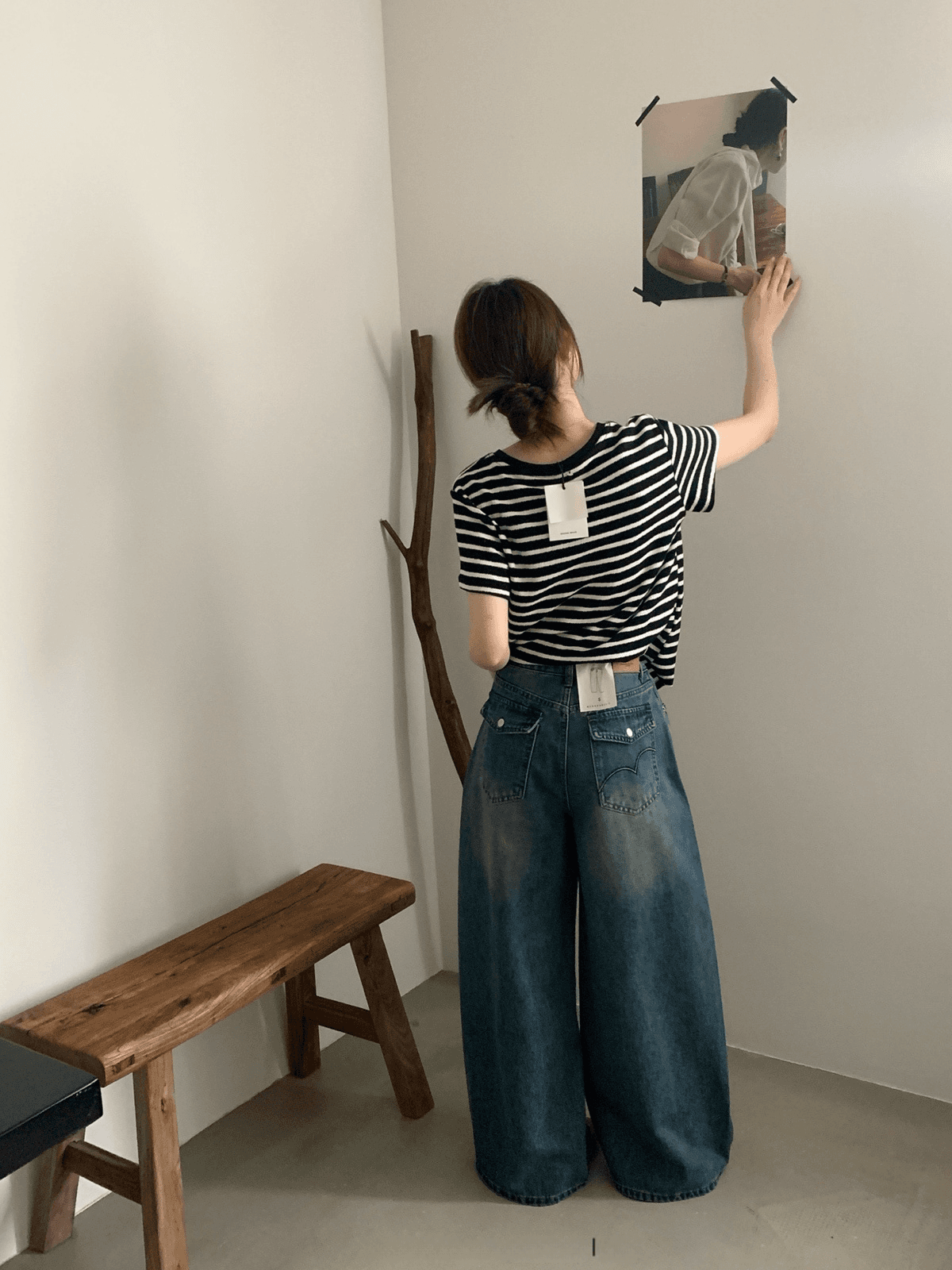 전체 점수 와이드 레그 팬츠 디스플레이 가오 시안 다리 길이 레트로 워시 물 고급 다시 잘 생긴 청바지 상세 이미지 9