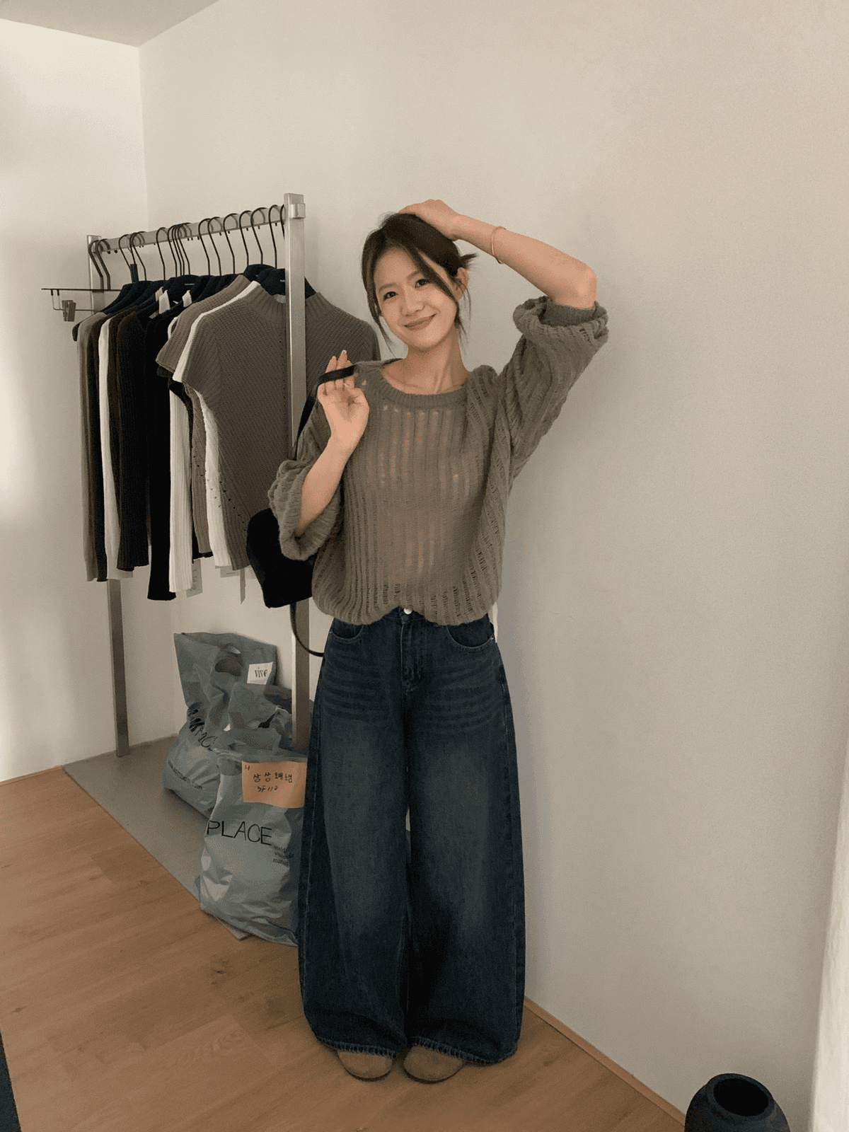 전체 점수 와이드 레그 팬츠 디스플레이 가오 시안 다리 길이 레트로 워시 물 고급 다시 잘 생긴 청바지 상세 이미지 10