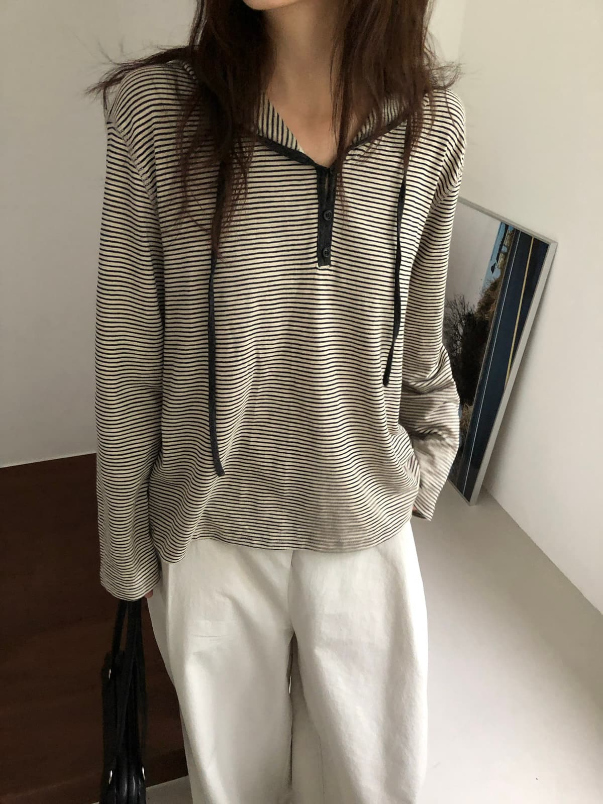 가을 켜기 새로운 한 부서 느긋한 바람 루즈핏 단색 후드 니트 t 모자 셔츠 인사이드 가져 가라. 싱글 착용 모두 매우 아름답다. 긴팔 티셔츠 상세 이미지 19