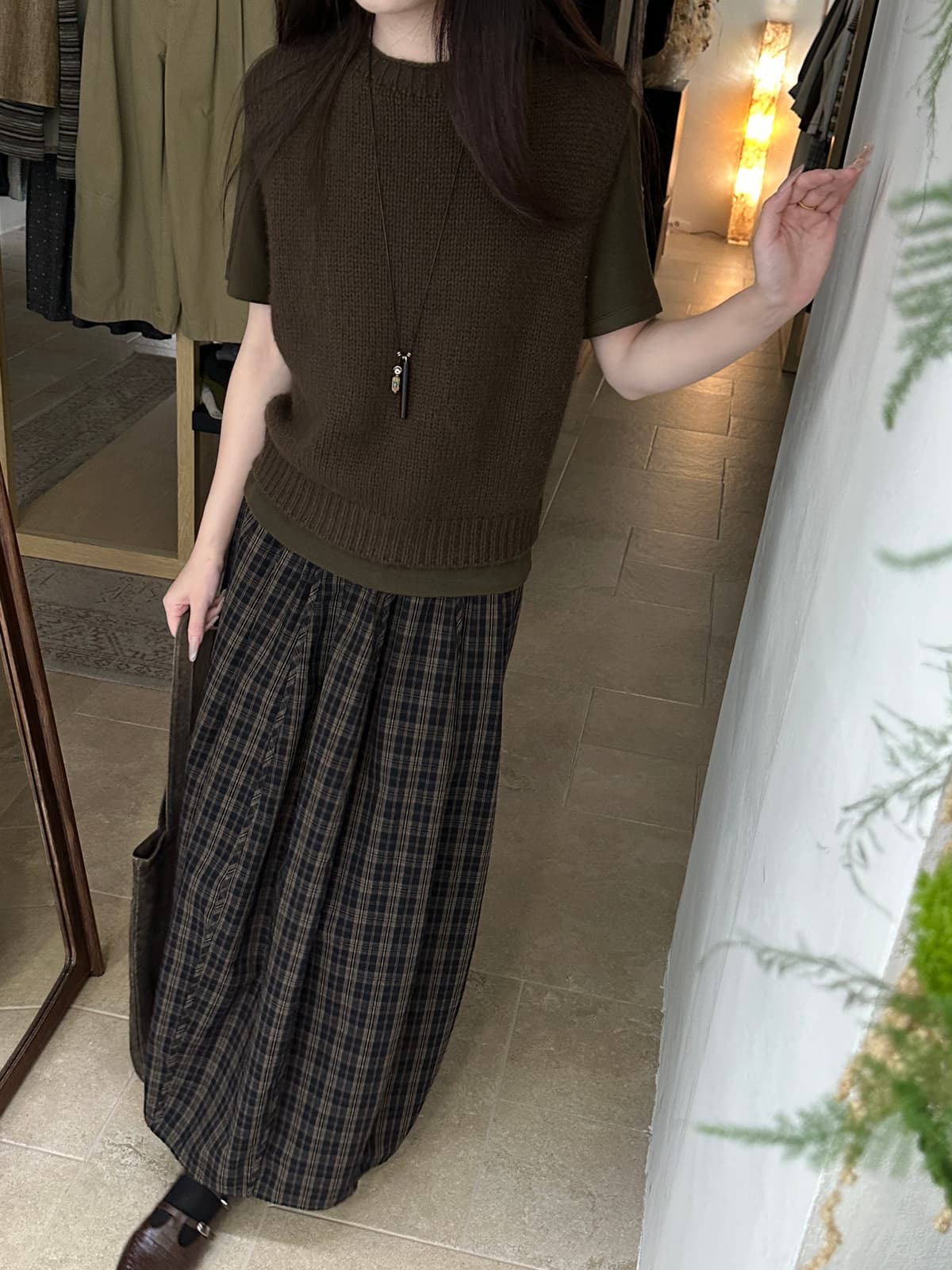 대 폭발 레트로 체크무늬 꽃밭 슈퍼 판매하기 좋은 ~ 중 일본식 레트로 체크무늬 한 마디 중간 길이 반신 스커트 상세 이미지 5