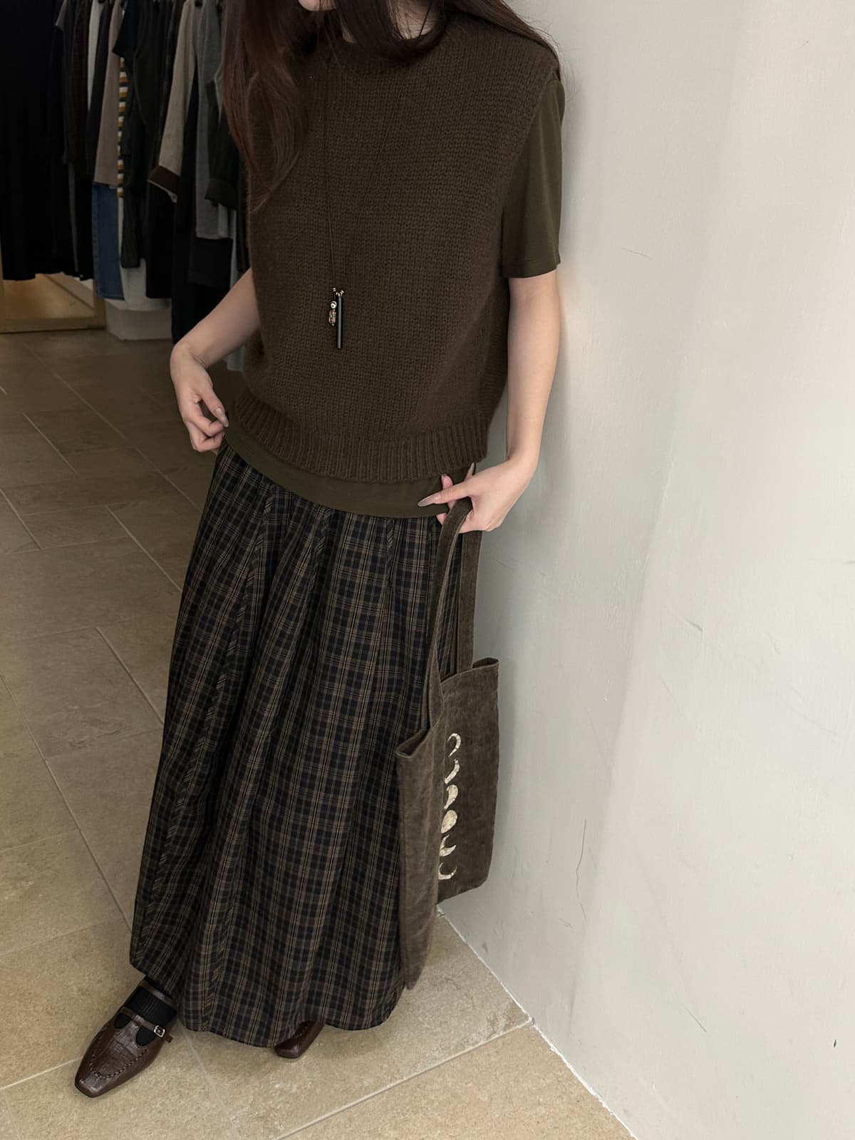 대 폭발 레트로 체크무늬 꽃밭 슈퍼 판매하기 좋은 ~ 중 일본식 레트로 체크무늬 한 마디 중간 길이 반신 스커트 상세 이미지 7