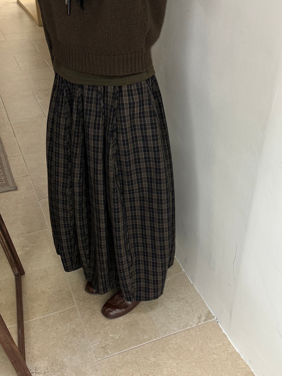 대 폭발 레트로 체크무늬 꽃밭 슈퍼 판매하기 좋은 ~ 중 일본식 레트로 체크무늬 한 마디 중간 길이 반신 스커트 상세 이미지 15