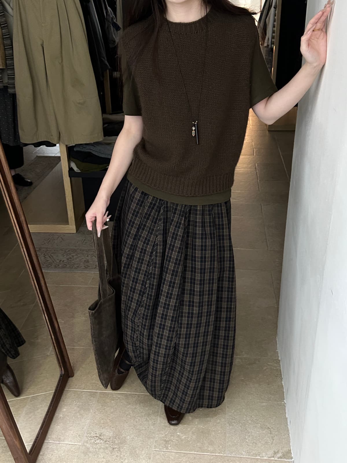대 폭발 레트로 체크무늬 꽃밭 슈퍼 판매하기 좋은 ~ 중 일본식 레트로 체크무늬 한 마디 중간 길이 반신 스커트 상세 이미지 17