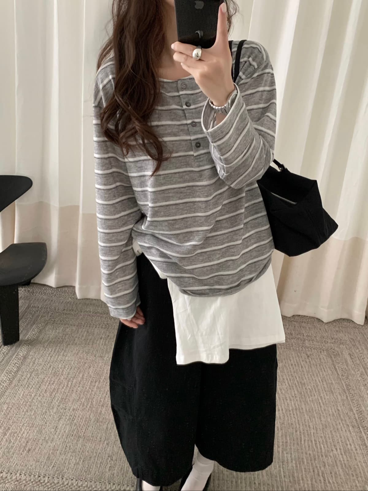 가을 켜기 새로운 한 부서 스트라이프 다용도 출퇴근 긴팔 티셔츠 상세 이미지 3