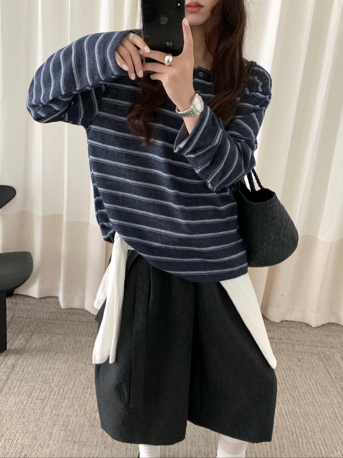 가을 켜기 새로운 한 부서 스트라이프 다용도 출퇴근 긴팔 티셔츠 상세 이미지 9