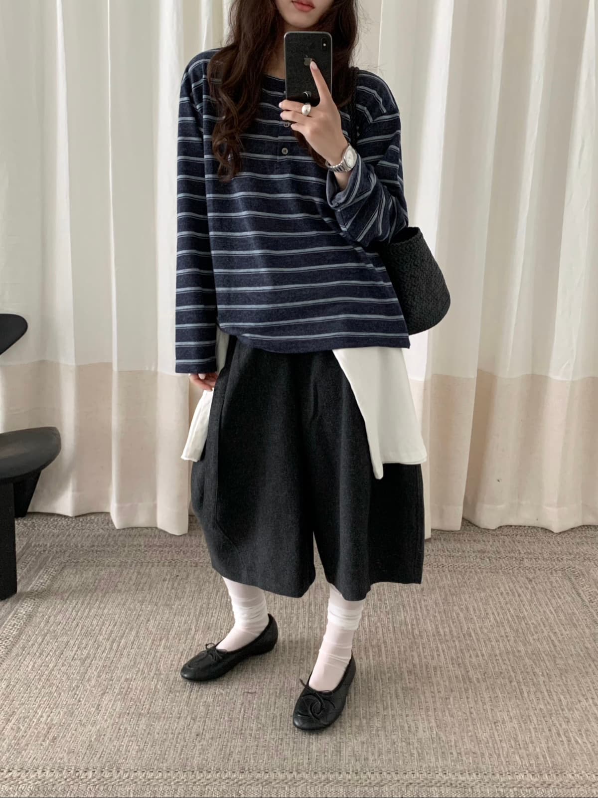 가을 켜기 새로운 한 부서 스트라이프 다용도 출퇴근 긴팔 티셔츠 상세 이미지 11