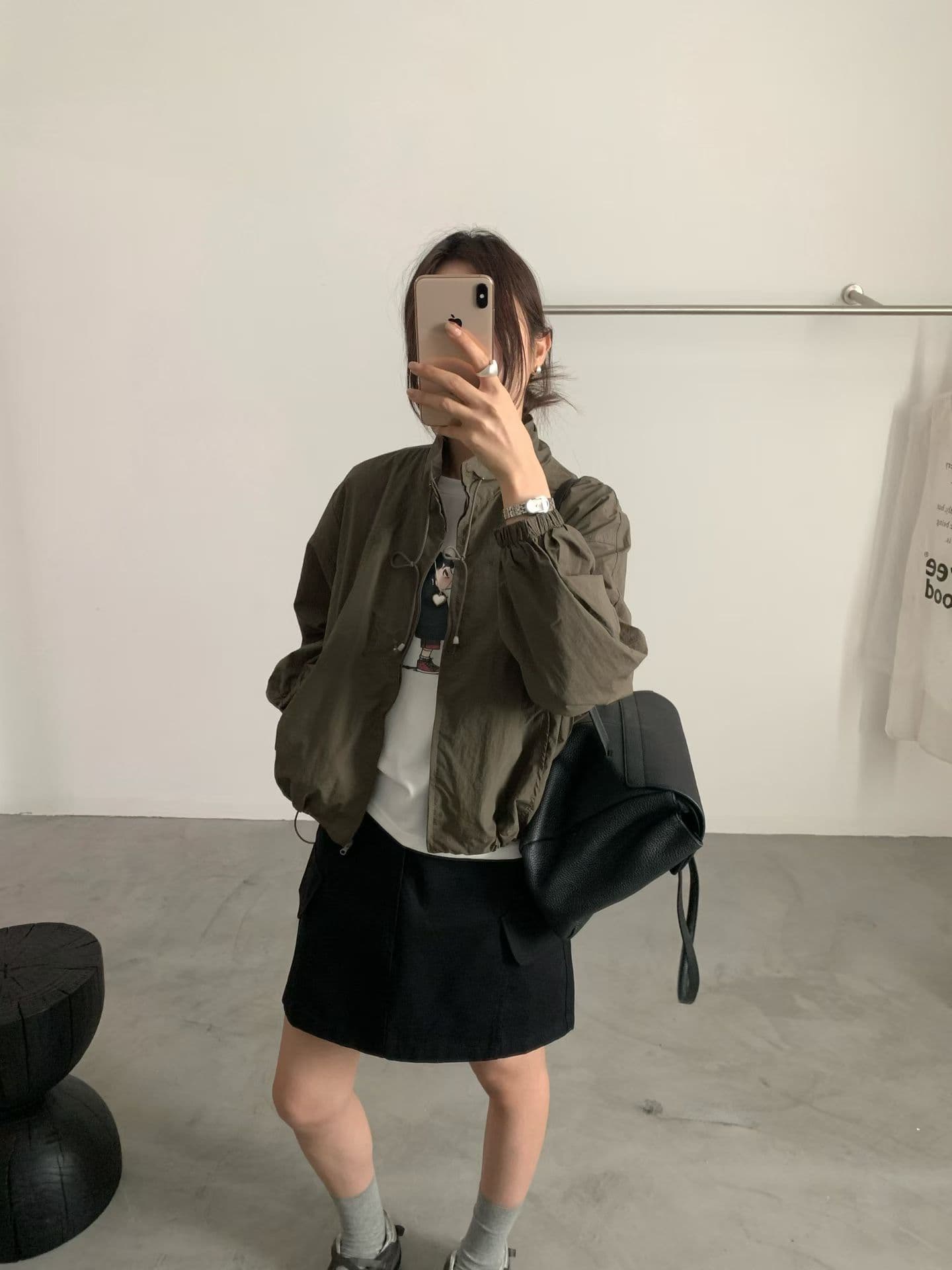 실사 26 가을 켜기 새로운 한 부서 스탠드 칼라 캐주얼 지퍼 루즈핏 짧은 외투 상세 이미지 7