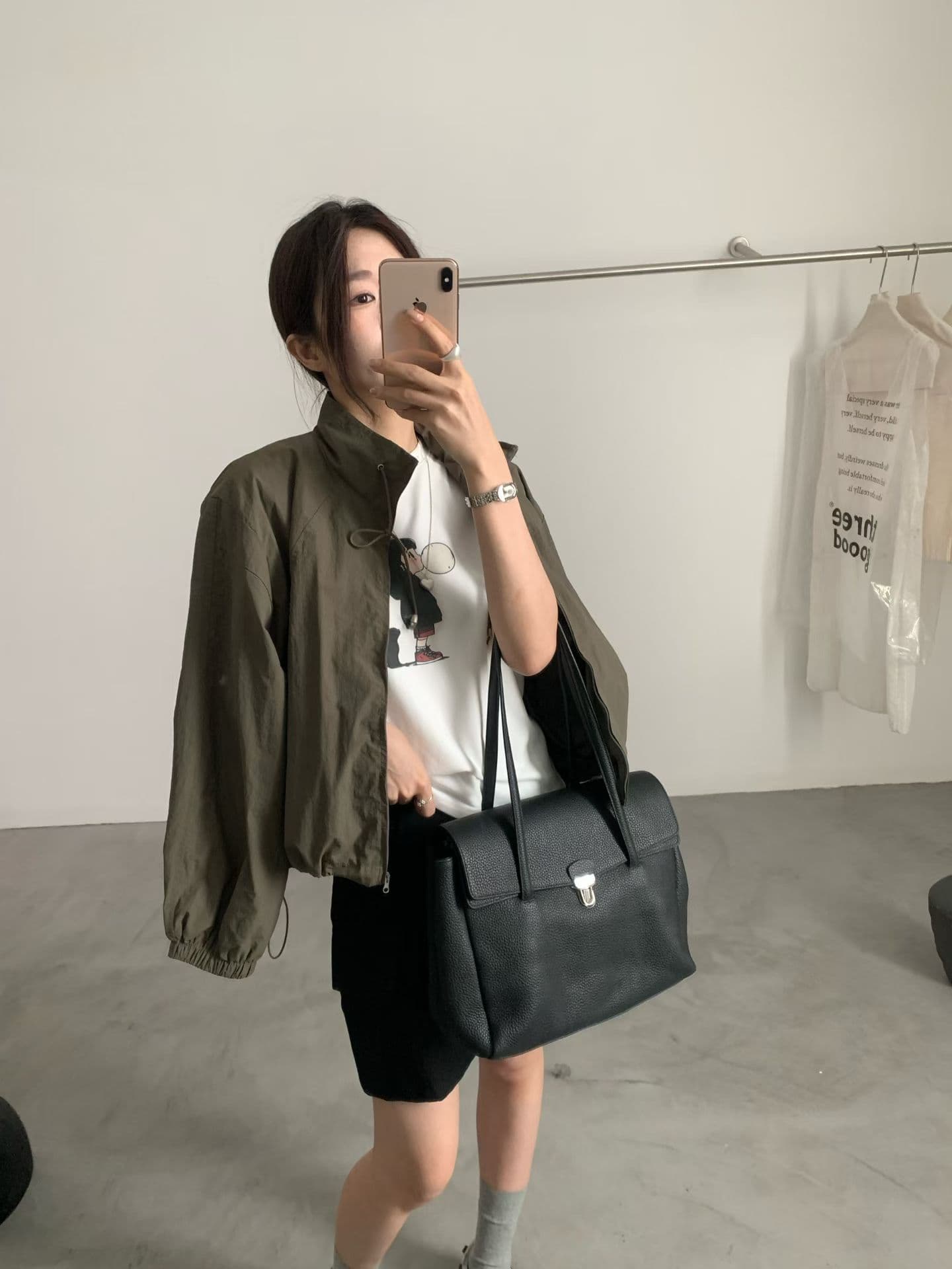 실사 26 가을 켜기 새로운 한 부서 스탠드 칼라 캐주얼 지퍼 루즈핏 짧은 외투 상세 이미지 8