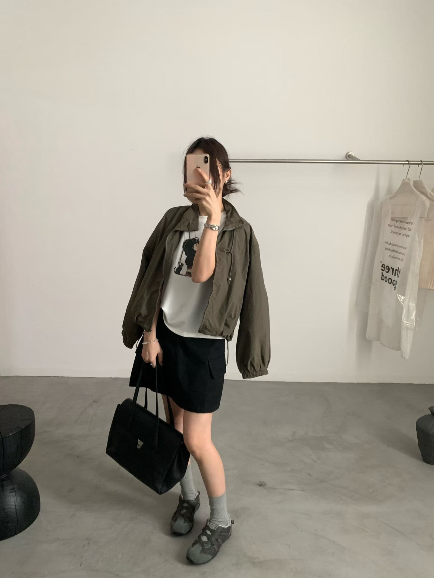 실사 26 가을 켜기 새로운 한 부서 스탠드 칼라 캐주얼 지퍼 루즈핏 짧은 외투 상세 이미지 9