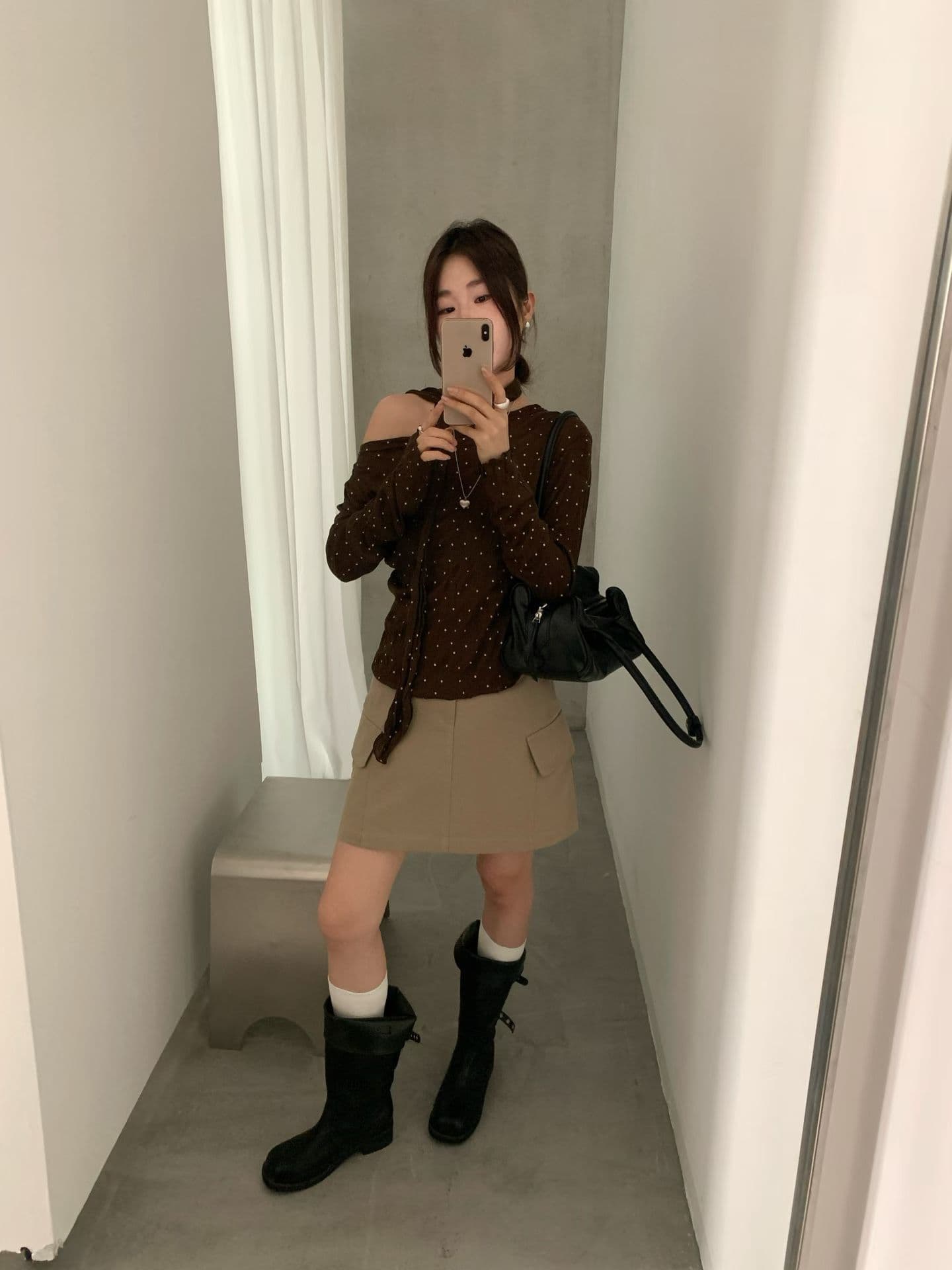 실사 26 가을 켜기 새로운 한 부서 도트 무늬 작은 셔츠 경기 스카프 상세 이미지 5