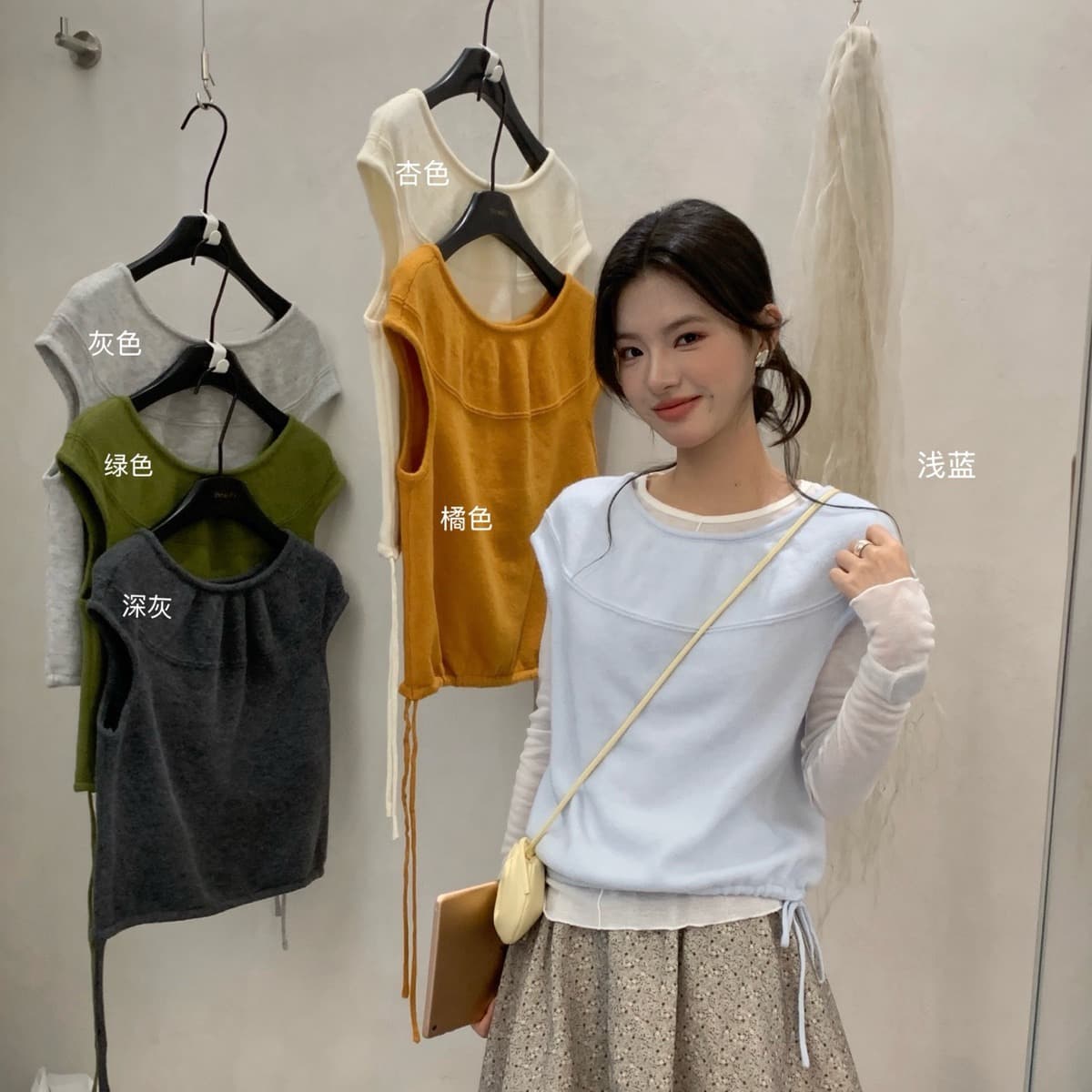 가을 켜기 새로운 한 부서 이른 가을 달콤한 스타일 스택 착용 싱글 착용 라운드 넥 부드러운 찹쌀 기타 색상 니트 스웨터 니트 스웨터 이미지 5