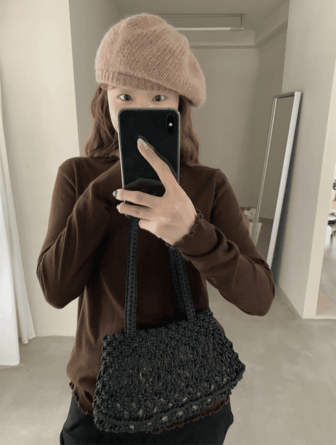 부드러운 한 부서 프릴 반하이넥 긴팔 니트 스웨터 여성 가을 몸매 가꾸기 슬림해 보이는 기본 셔츠 맨위 이미지 3