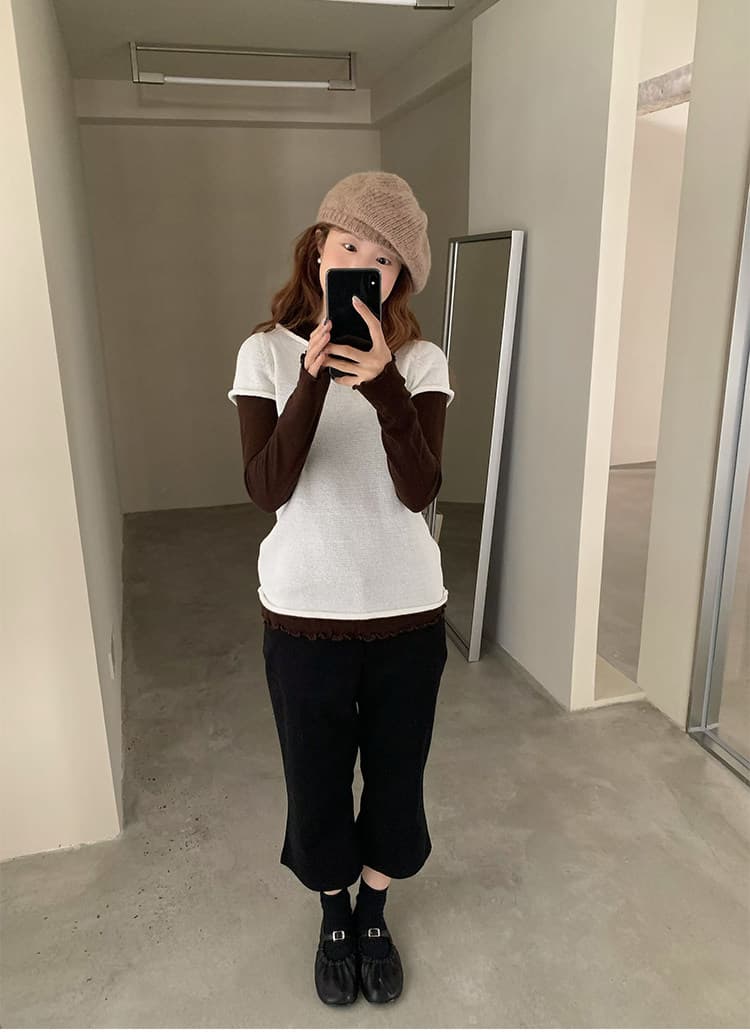부드러운 한 부서 프릴 반하이넥 긴팔 니트 스웨터 여성 가을 몸매 가꾸기 슬림해 보이는 기본 셔츠 맨위 상세 이미지 8