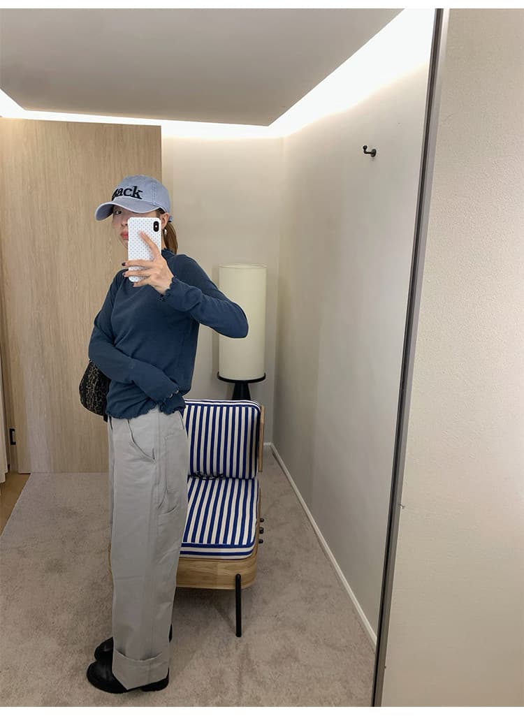 부드러운 한 부서 프릴 반하이넥 긴팔 니트 스웨터 여성 가을 몸매 가꾸기 슬림해 보이는 기본 셔츠 맨위 상세 이미지 11