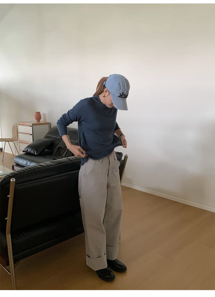 부드러운 한 부서 프릴 반하이넥 긴팔 니트 스웨터 여성 가을 몸매 가꾸기 슬림해 보이는 기본 셔츠 맨위 상세 이미지 13