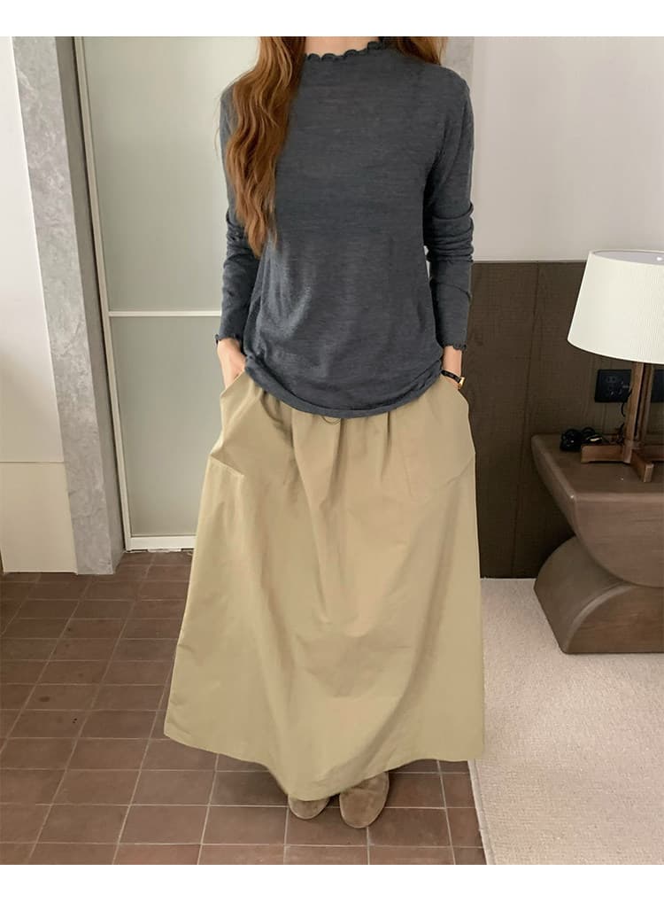 부드러운 한 부서 프릴 반하이넥 긴팔 니트 스웨터 여성 가을 몸매 가꾸기 슬림해 보이는 기본 셔츠 맨위 상세 이미지 16