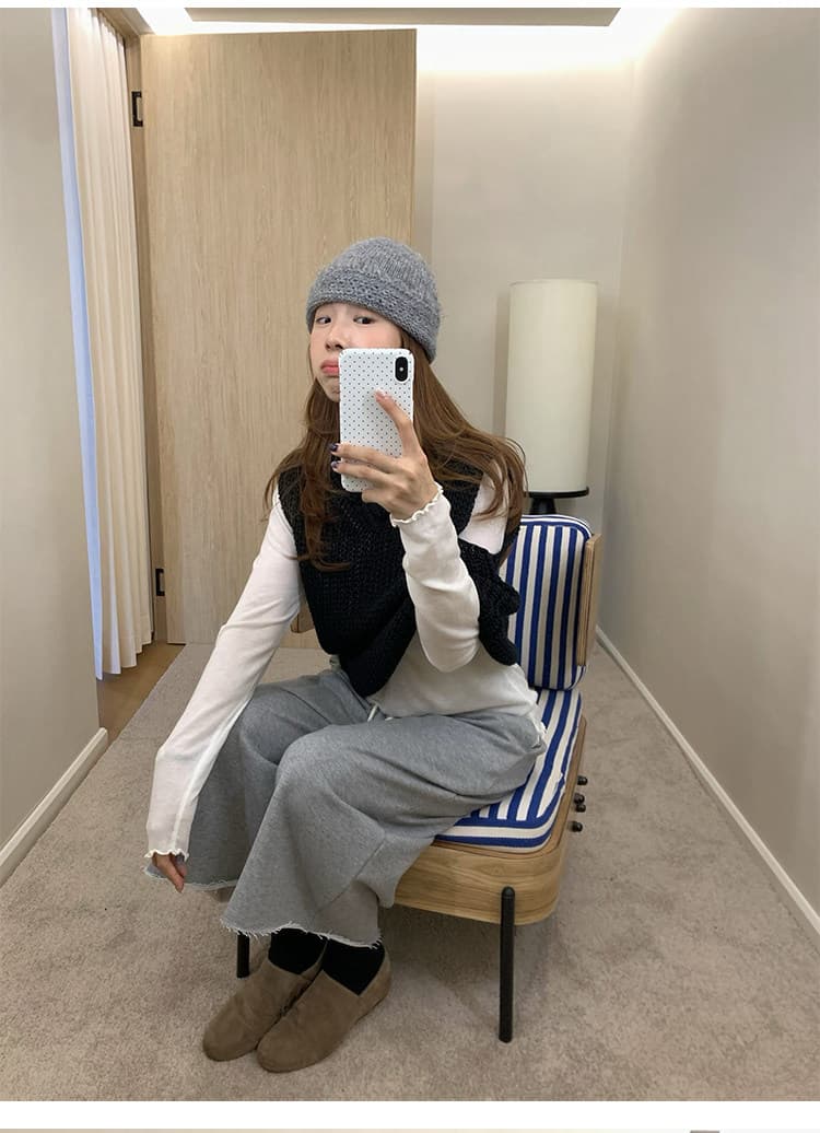 부드러운 한 부서 프릴 반하이넥 긴팔 니트 스웨터 여성 가을 몸매 가꾸기 슬림해 보이는 기본 셔츠 맨위 상세 이미지 19