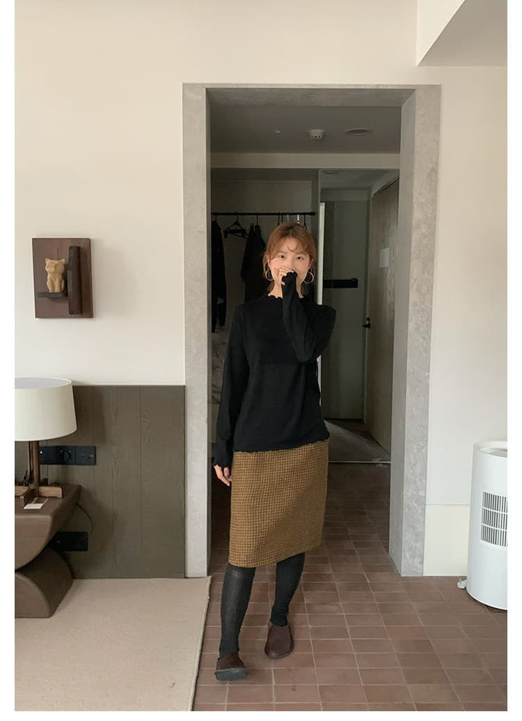 부드러운 한 부서 프릴 반하이넥 긴팔 니트 스웨터 여성 가을 몸매 가꾸기 슬림해 보이는 기본 셔츠 맨위 상세 이미지 22