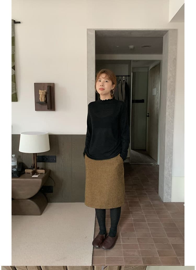 부드러운 한 부서 프릴 반하이넥 긴팔 니트 스웨터 여성 가을 몸매 가꾸기 슬림해 보이는 기본 셔츠 맨위 상세 이미지 24