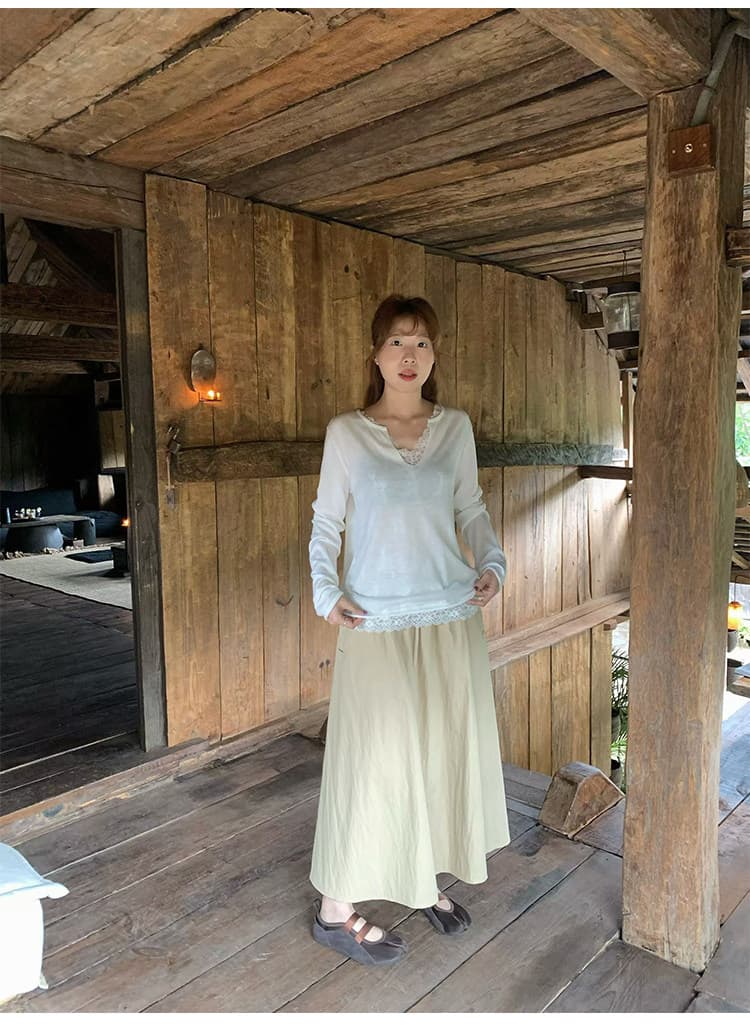 프랑스식 레이스 조각 V넥 긴팔 니트 스웨터 여성 조기 가을 디자인 센스 슬림해 보이는 몸매 가꾸기 다용도 맨위 상세 이미지 10