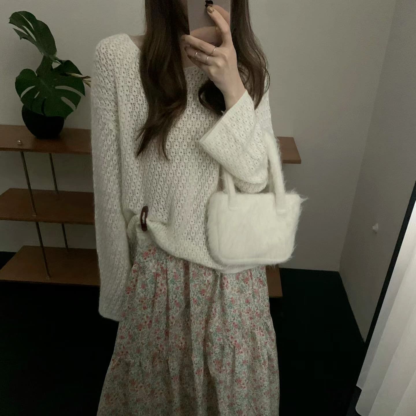 실사 가을 켜기 새로운 더러운 곰 플러시 홀로우 아웃 니트 스웨터 여성 라운드 넥 루즈핏 느긋한 바람 스웨터 품격 맨위 이미지 5