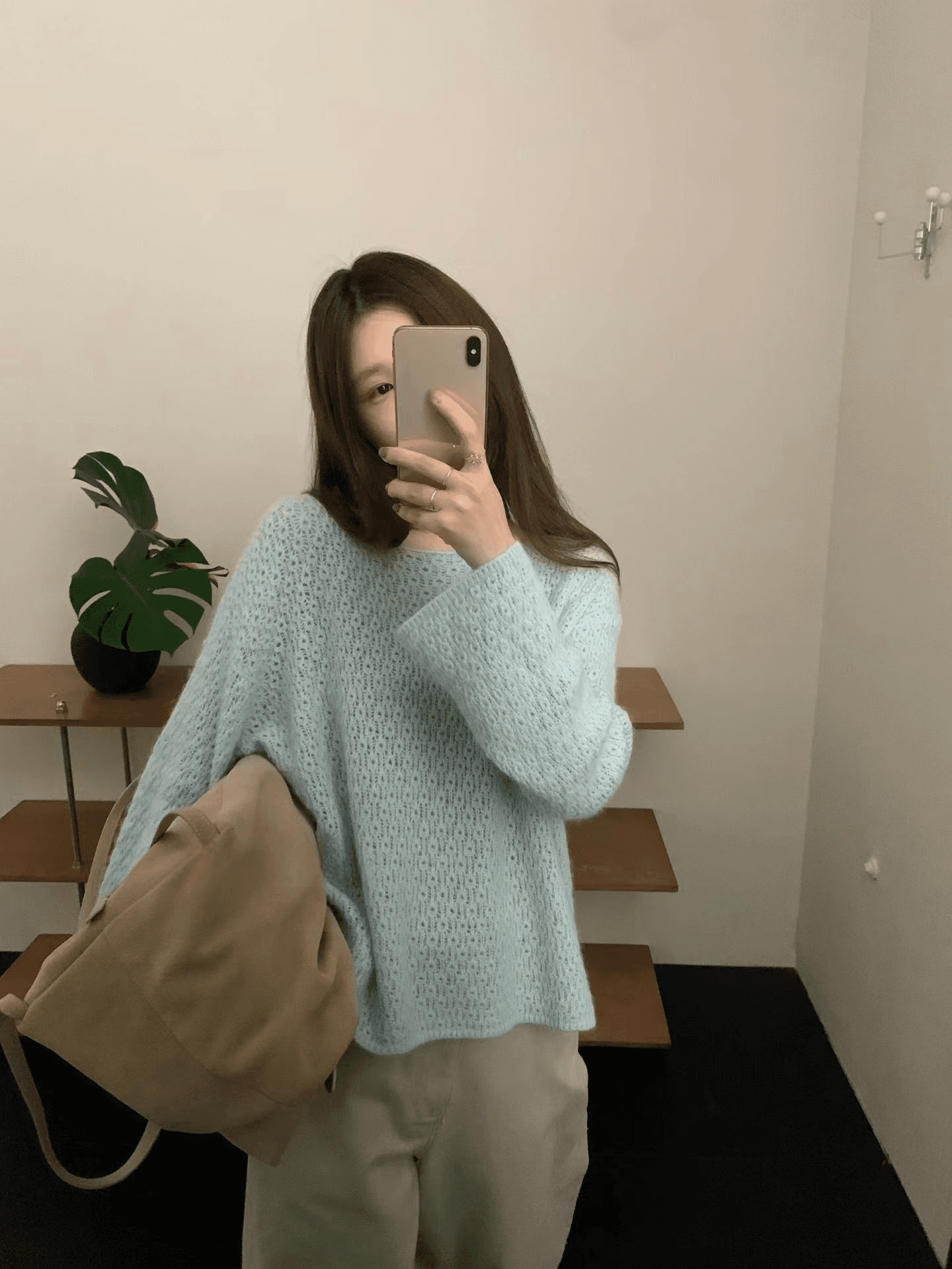 실사 가을 켜기 새로운 더러운 곰 플러시 홀로우 아웃 니트 스웨터 여성 라운드 넥 루즈핏 느긋한 바람 스웨터 품격 맨위 상세 이미지 16