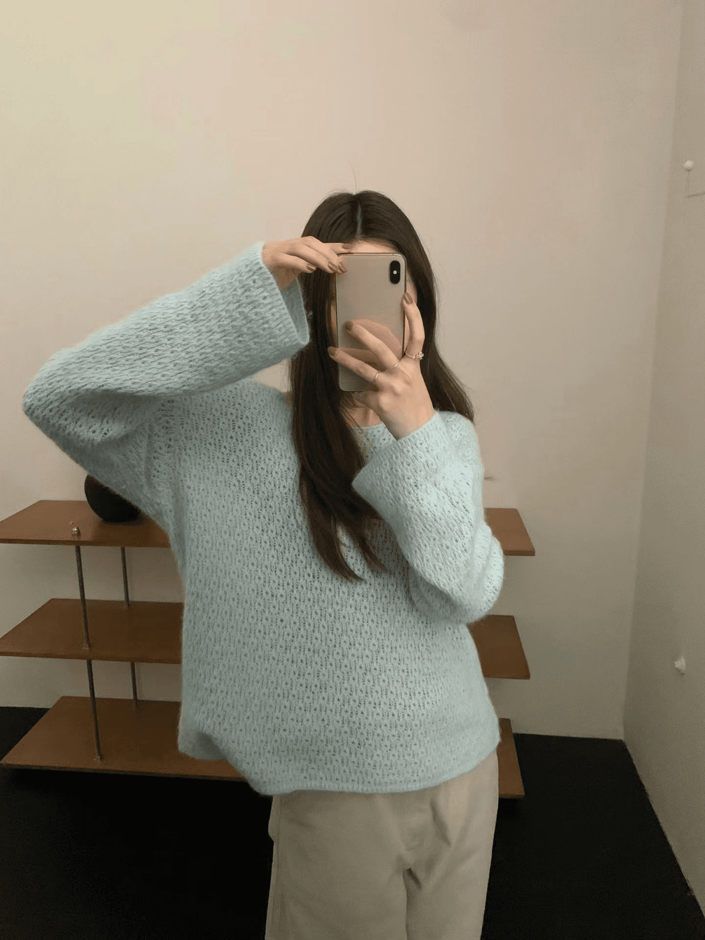 실사 가을 켜기 새로운 더러운 곰 플러시 홀로우 아웃 니트 스웨터 여성 라운드 넥 루즈핏 느긋한 바람 스웨터 품격 맨위 상세 이미지 18