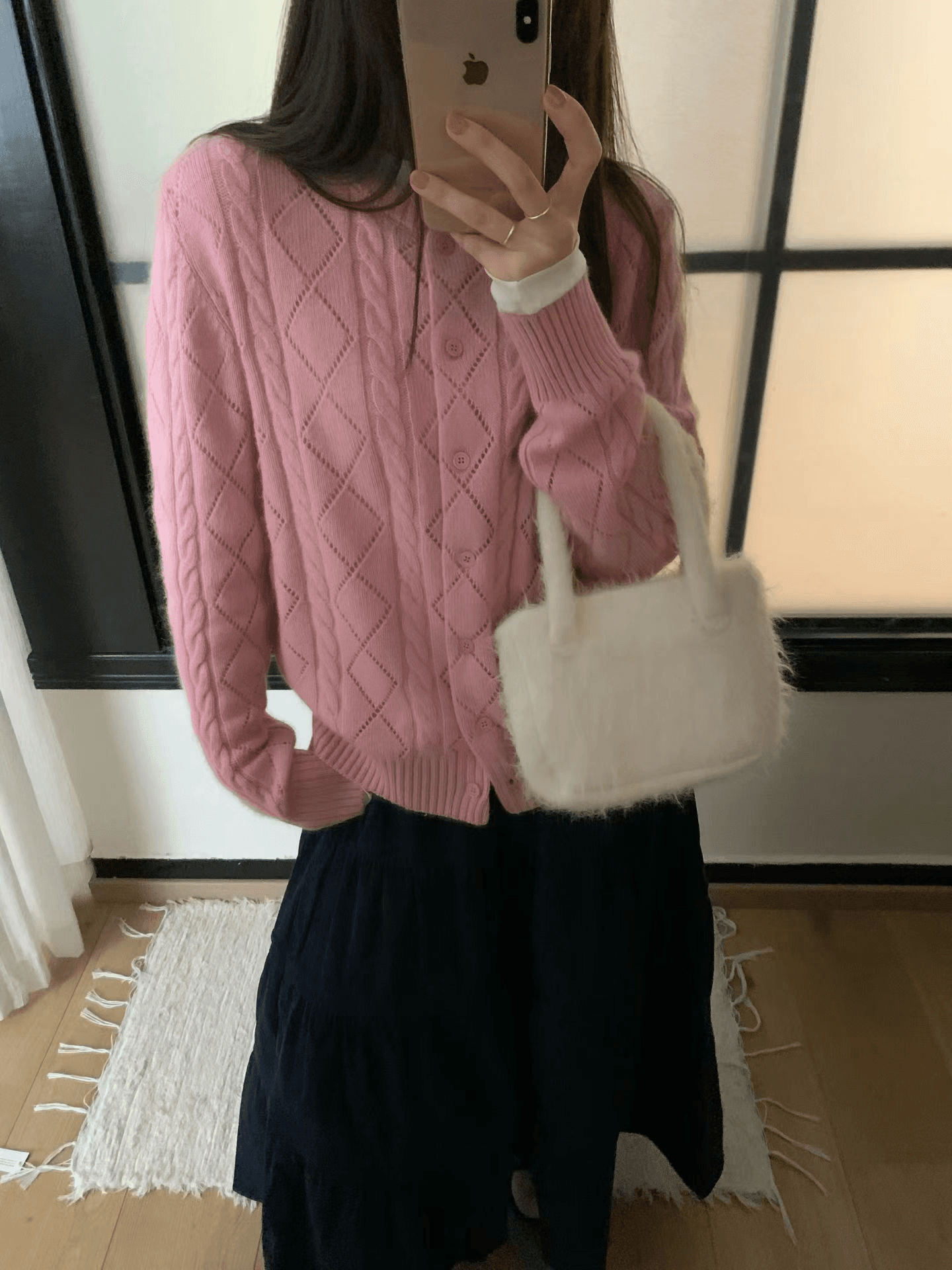 실사 가을 켜기 새로운 미니멀리즘 캐주얼 홀로우 아웃 꽈배기 라운드 넥 루즈핏 슬림해 보이는 다용도 니트 카디건 코트 상세 이미지 6