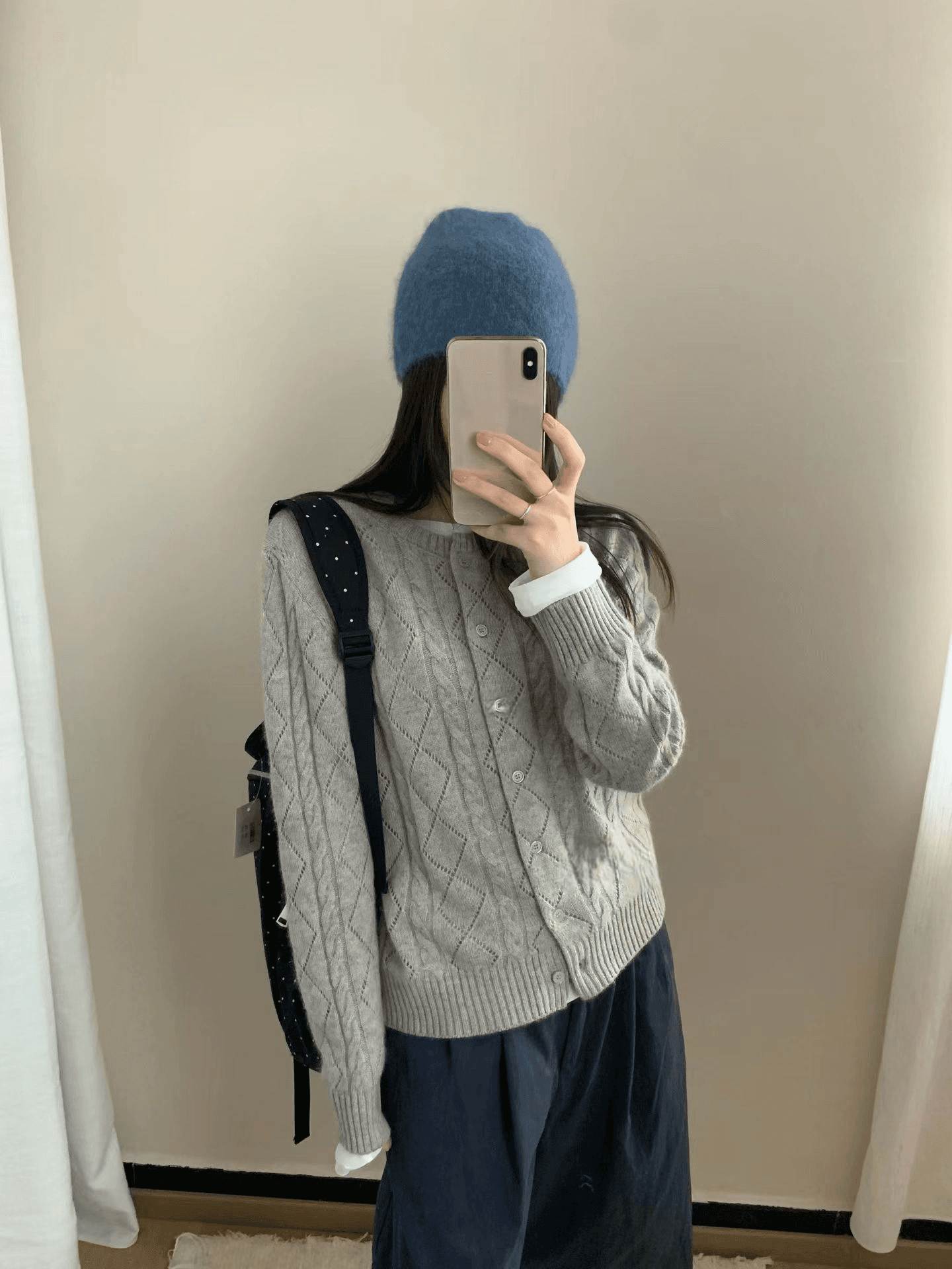 실사 가을 켜기 새로운 미니멀리즘 캐주얼 홀로우 아웃 꽈배기 라운드 넥 루즈핏 슬림해 보이는 다용도 니트 카디건 코트 상세 이미지 13