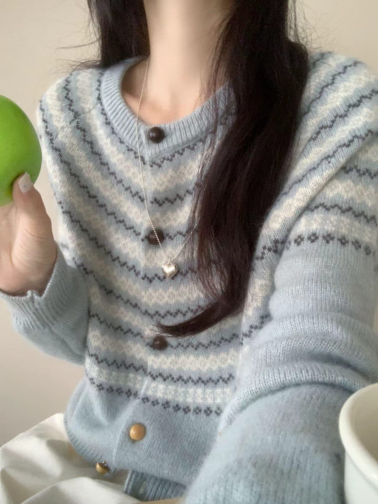 26 가을 켜기 새로운 양 타조 울 받지 않다 골드 선 공정한 섬 라운드 넥 품격 오픈 가디건 니트 오픈 가디건 상세 이미지 11