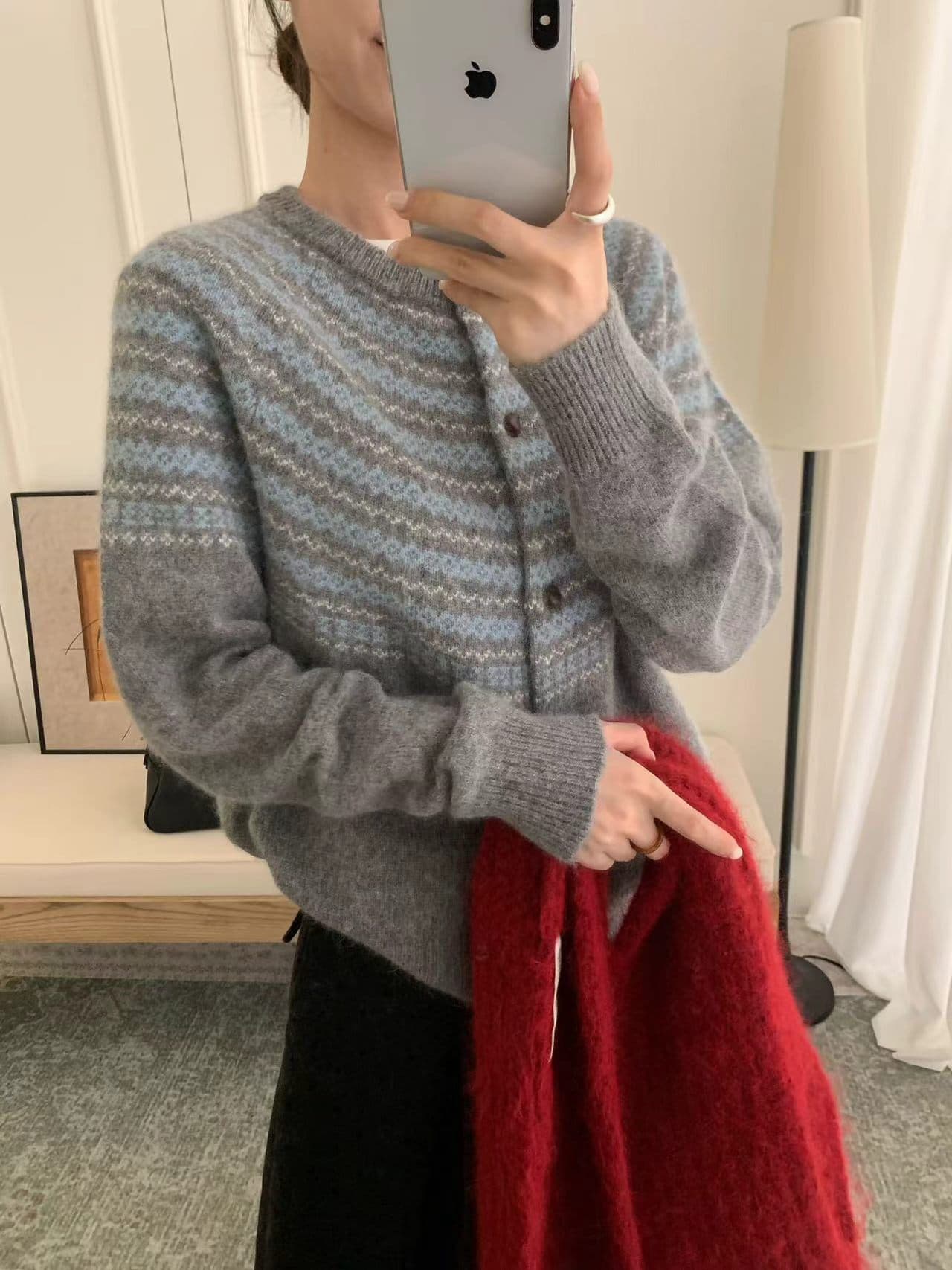 26 가을 켜기 새로운 양 타조 울 받지 않다 골드 선 공정한 섬 라운드 넥 품격 오픈 가디건 니트 오픈 가디건 상세 이미지 16