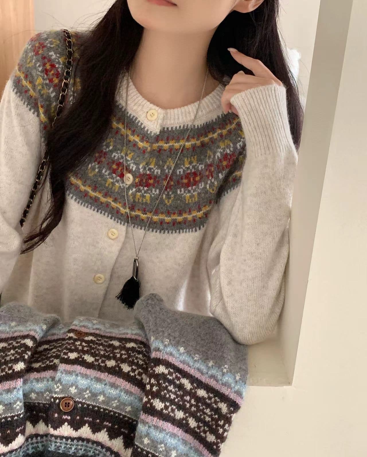 26 가을 켜기 새로운 공정한 섬 싱글 줄 버튼 패션 보온 스웨터 상세 이미지 3