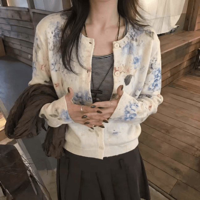 26 가을 켜기 새로운 한 부서 프랑스식 낭만주의 꽃 프린트 스웨터 맨위 스웨터