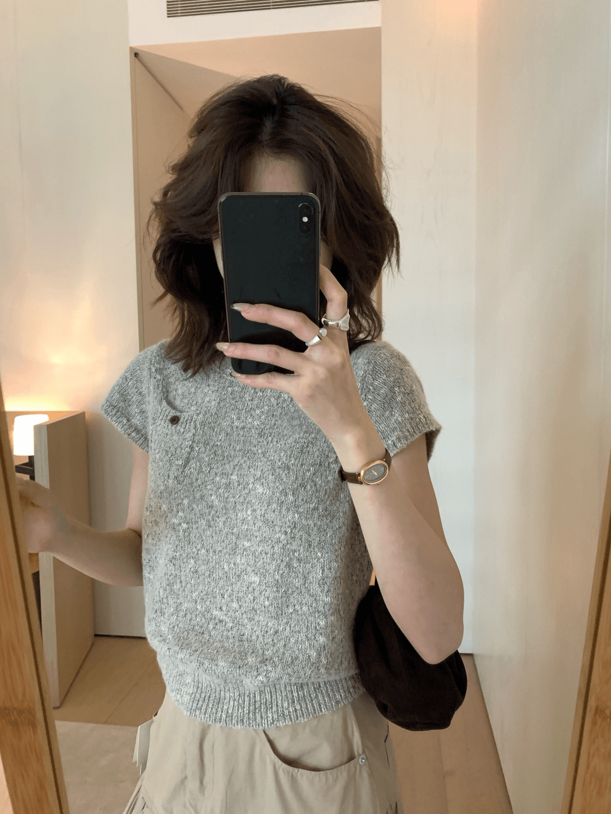 이른 가을 켜기 새로운 한 부서 품격 출퇴근 작은 调性 라운드 넥 풀오버 반팔 보온 스웨터 상세 이미지 5