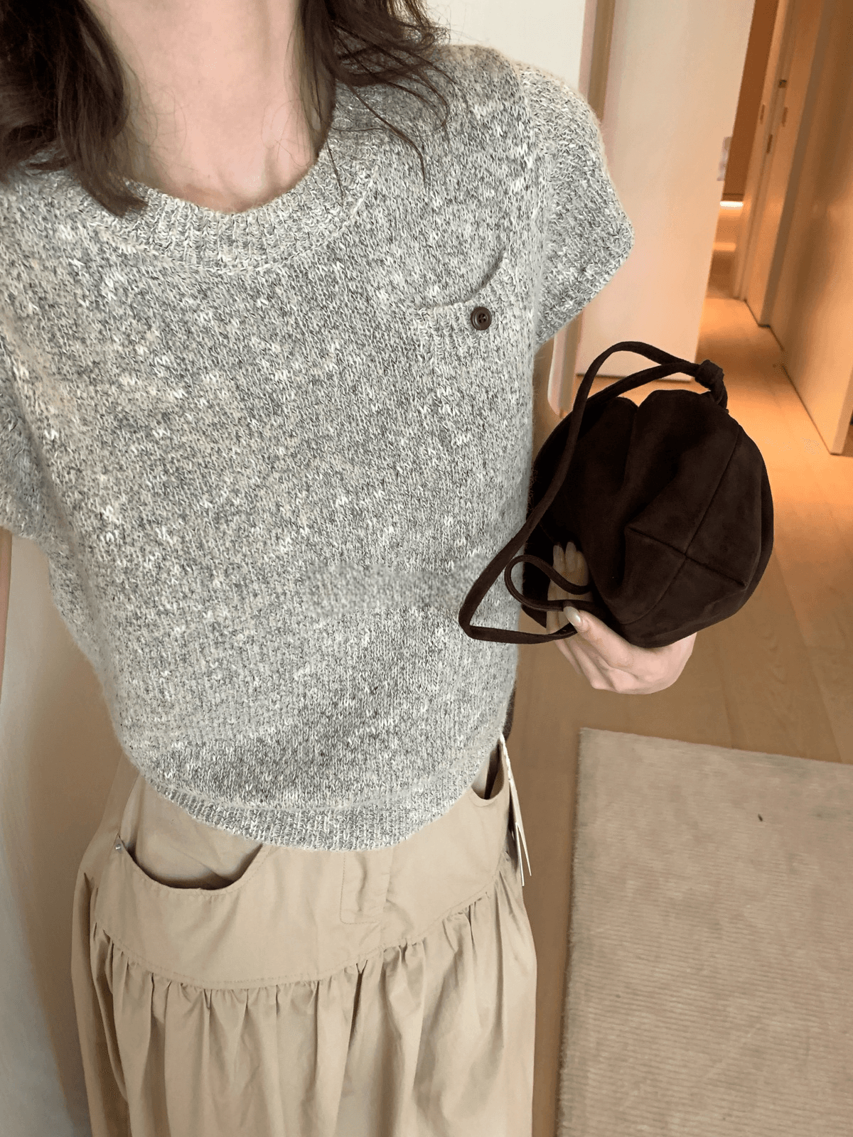 이른 가을 켜기 새로운 한 부서 품격 출퇴근 작은 调性 라운드 넥 풀오버 반팔 보온 스웨터 상세 이미지 6