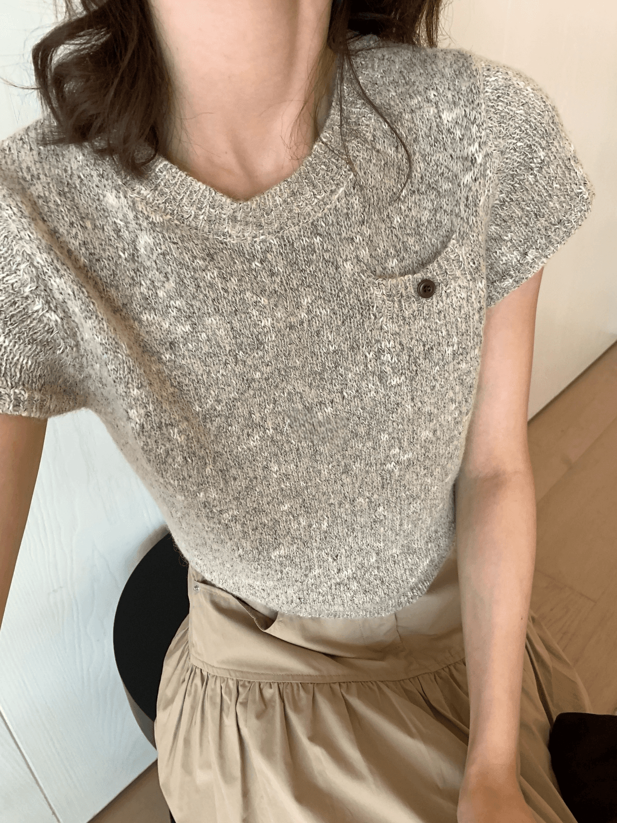 이른 가을 켜기 새로운 한 부서 품격 출퇴근 작은 调性 라운드 넥 풀오버 반팔 보온 스웨터 상세 이미지 7