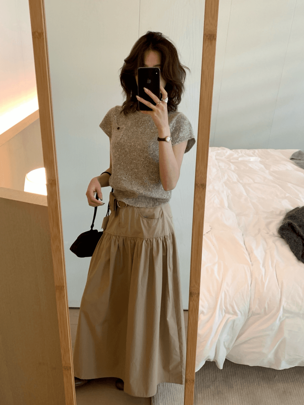 이른 가을 켜기 새로운 한 부서 품격 출퇴근 작은 调性 라운드 넥 풀오버 반팔 보온 스웨터 상세 이미지 11