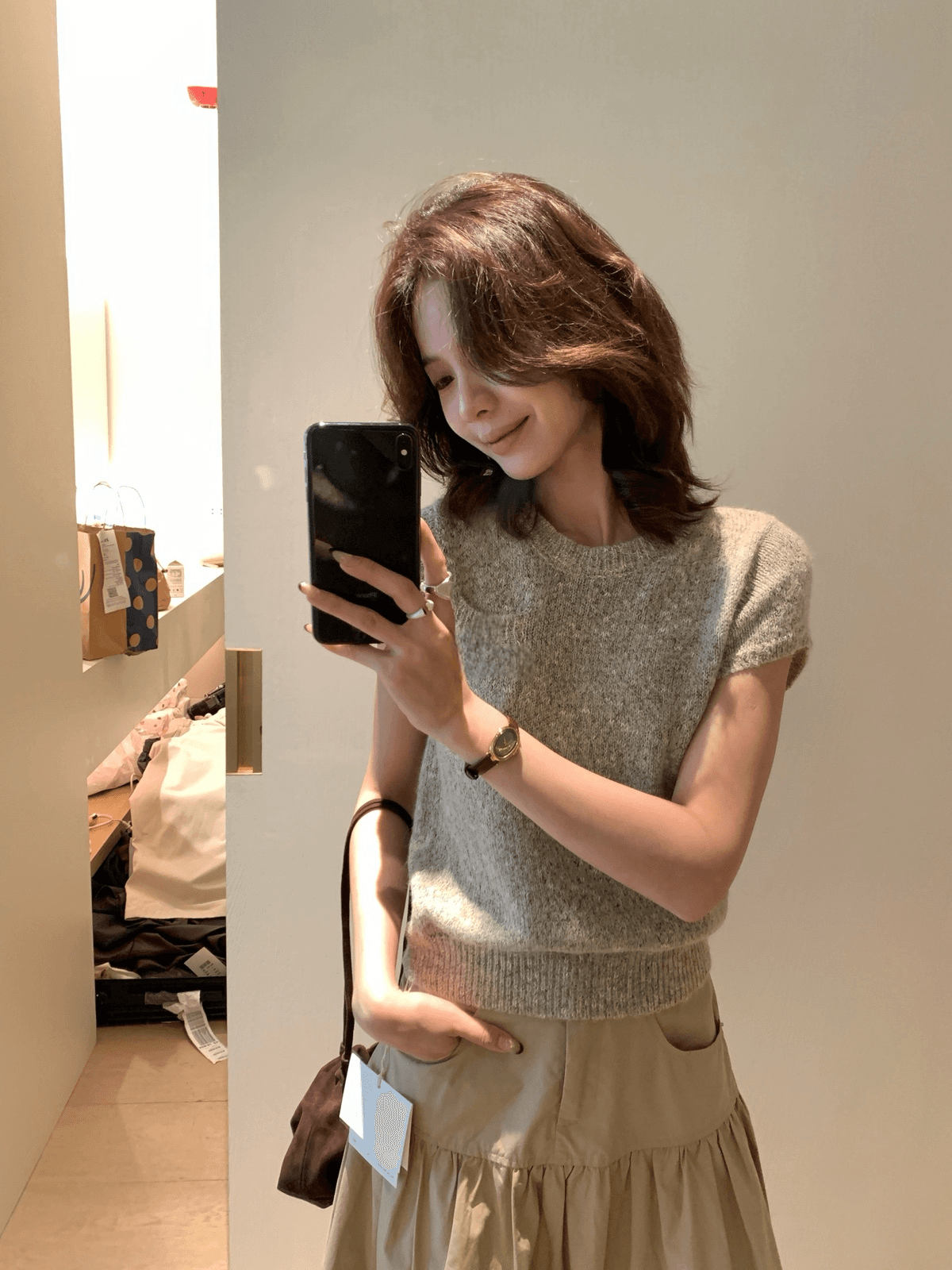 이른 가을 켜기 새로운 한 부서 품격 출퇴근 작은 调性 라운드 넥 풀오버 반팔 보온 스웨터 상세 이미지 13